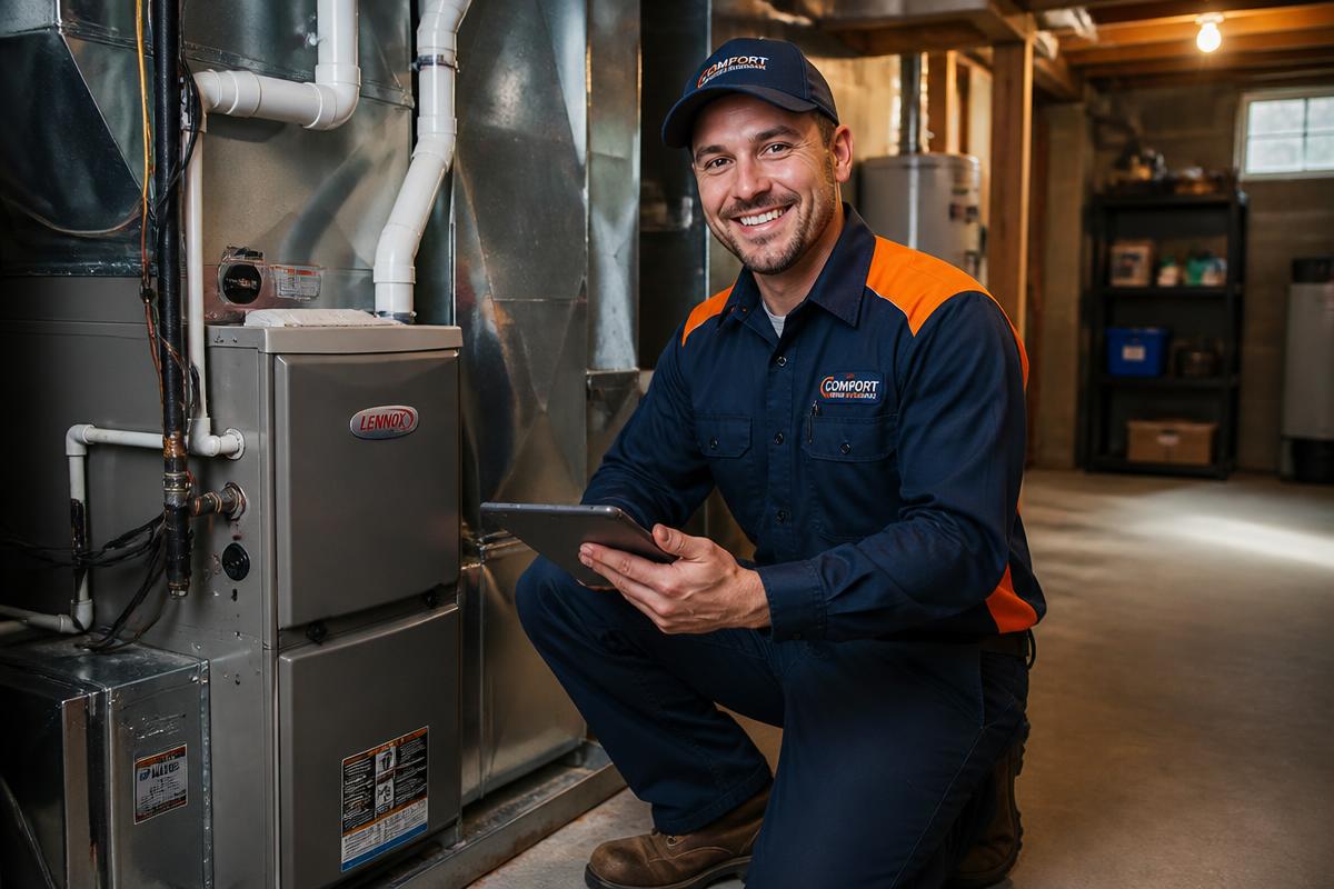 HVAC technician working on a residential heating and cooling system