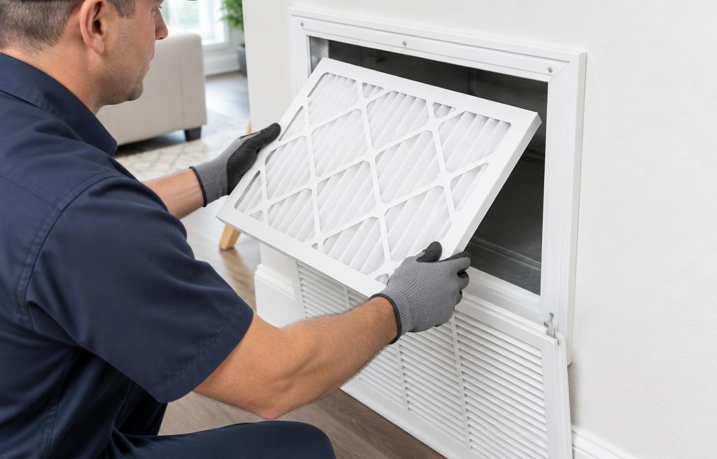 Technician replacing a clean air filter